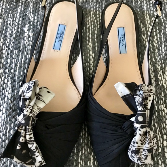 Prada Slingback Flat with Bow, Black, New - Picture 4 of 8